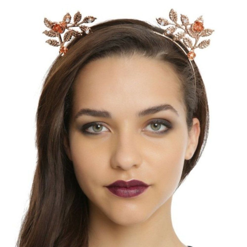 Blackheart Rose Gold Opal Leaf Accent Headband